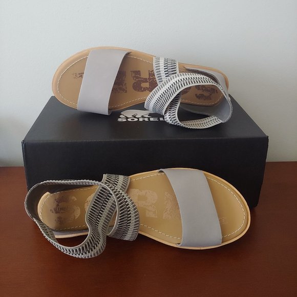 SOREL Ella Dove Leather Cross Ankle Sandals Size 9 NIB - Picture 8 of 8